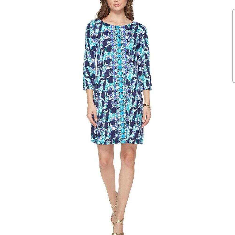 Lilly Pulitzer Alpaca My Bags Bay Dress XXS Blue 3/4 Sleeves 100% Pima Cotton
